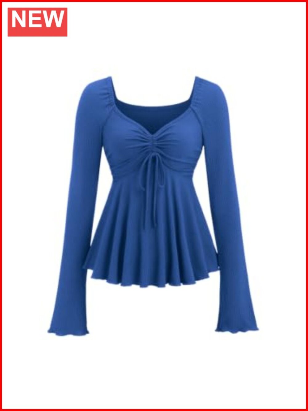 Women's Long Sleeve V Neck Ruffle Tie Front Peplum Top